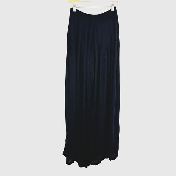 Free People Pants 2 Santoshi Black Wide Leg Embroidered Boho Hippie Gauzy Crinkl - Picture 3 of 15